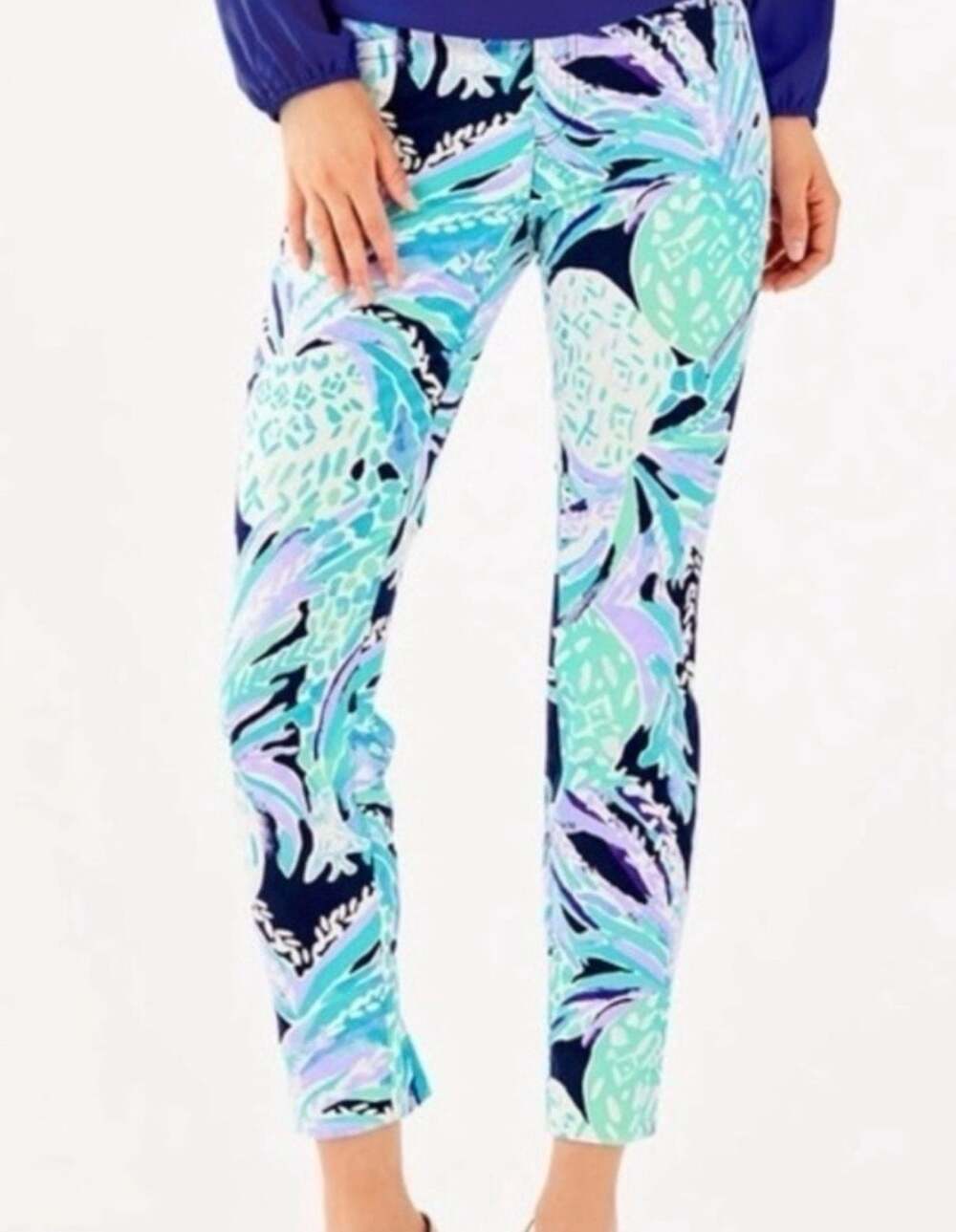 Lilly Pulitzer Kelly Skinny Ankle Pant Bright Navy Alotta Colada Size 12 NWT